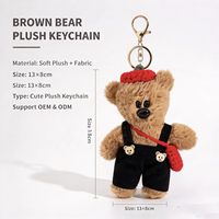 Porte-clés en peluche ours mignon marron avec vêtements, idéal pour sac ou cadeau, vente en gros, personnalisable