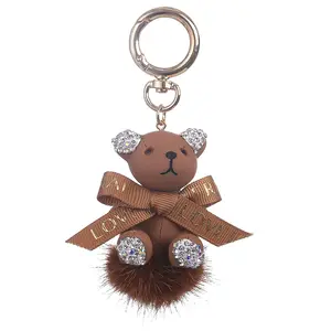 可爱泰迪熊钥匙扣珠光礼品卡哇伊背包魅力卡通熊吊坠水晶水钻钥匙扣