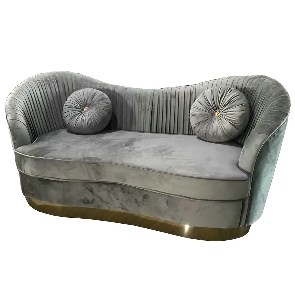 Sofá de tela de lujo, mueble de terciopelo, 3 asientos, cóncavo, para sala de estar, Hotel y Casa, Color gris, asequible