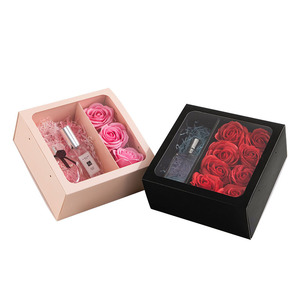 Wholesale cardboard clear window square artificial rectangle packaging luxury hat waterproof flower gift box drawer