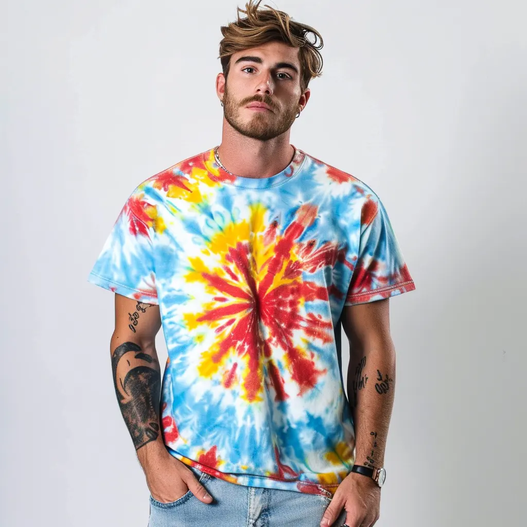 100% Voorgekrompen Zwaar Katoen Custom Logo Ademend Gebreid Kledingstuk Dye Tie-Dye T-Shirt