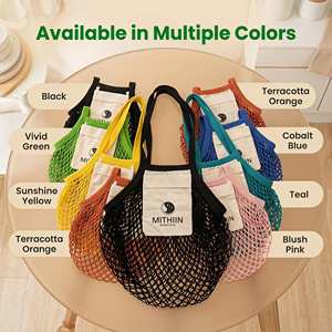 Sac de courses en coton maillé à faible MOQ, sacs à main personnalisés avec logo, sacs réutilisables écologiques pour l'épicerie avec poche en toile - Product Image 2
