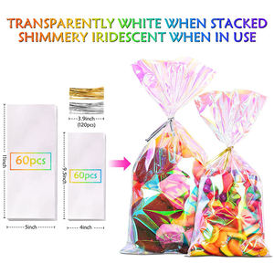 Sacs à friandises en <span class=keywords><strong>cellophane</strong></span> avec attaches en plastique transparent arc-en-ciel holographique avec impression personnalisée pour anniversaire Halloween Noël Pâques - Product Image 3