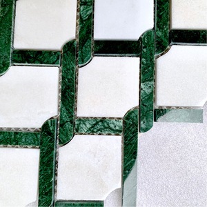 Fabrik maßge schneiderte Wasserstrahl Wellenmuster weiß mit grünem Natur marmor Französisch Retro Mosaik Wand Bodenfliesen für Zuhause und Haus - Product Image 4