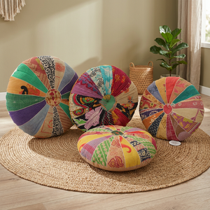 Nouveau Vintage Kantha Design coton Kantha taie d'oreiller circulaire intérieur coussin de méditation pour la maison hôtel utiliser des techniques non tissées - Product Image 3
