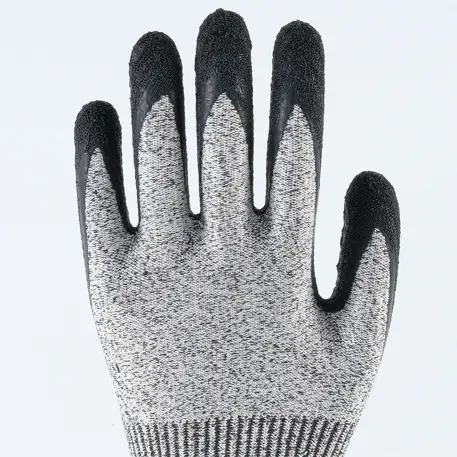 HPPE Anti-cut Level 5 Protection Safety Work Cut Resistant Gloves with Crinkle Latex Coated Palm BG Grey Accept Customized Logo