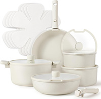 Nouveaux ensembles de cuisine élégants avec poignée amovible personnalisable et revêtement céramique, casseroles et poêles portables en aluminium