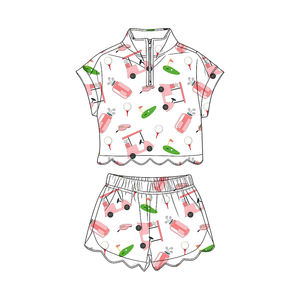 Conjunto Infantil GSSO3570 Personalizado, Camiseta Casual de Manga Corta con Estampado de Carrito de Golf Verde para Niña, Venta al Por Mayor - Product Image 4
