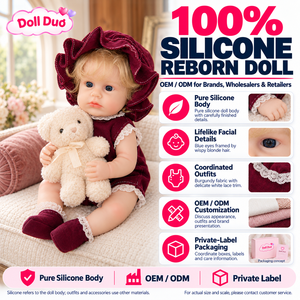 Muñeca Duo Personalizada de Silicona de 18 Pulgadas, Cuerpo Completo, Estilo Reborn, con Gorro de Terciopelo Borgoña y Lazo, Regalo de Navidad Personalizado para Niños - Product Image 1
