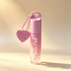Tube de brillant à lèvres pour enfant 6ml, motif cœur dégradé blanc-rose, avec porte-clés, grand applicateur, boîte et logo - Product Image 1