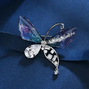 Czech Rhinestone Transparent Butterfly Brooches For Women Party Office Insect Brooch Pins