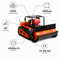 Tondeuse de pente télécommandée orange 15 CV, largeur de coupe 1000 mm, 45 degrés, 4000 m²/h, débroussailleuse sur chenilles, équipement lourd, vente en gros