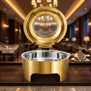 Gold Chafing Dish Stainless Steel 4-Piece <b>Food</b> <b>Warmer</b> Buffet Holder Catering Wedding Hotel Banquet 8L Dishwasher Safe - Product Image 3