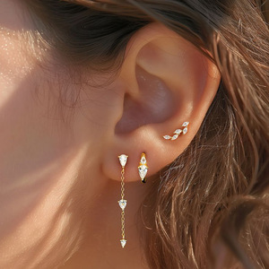 <b>Titanium</b> Plated Tassel <b>Chain</b> Ear Cartilage Stud F136 <b>Titanium</b> Alloy Heart Shape Prong Setting Daily Wear Fashion Piercing - Product Image 4