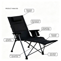Chaise longue pliante moderne d'extérieur à 5 positions avec repose-pieds et appui-tête amovibles, robuste et inclinable, mobilier d'extérieur portable pour