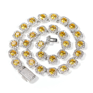 สร้อยคอโซ่เทนนิสมอยส์ซอไนต์สีเหลืองมีสไตล์พร้อมคริสตัลประกายสีเงินสำหรับงานปาร์ตี้แฟชั่นประจำวัน - Product Image 5