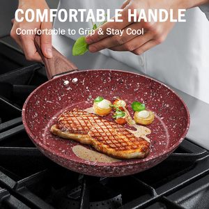 Nonstick Frying <b>Cookware</b> Sets with Lids FryPan Sets with Granite Coating - Product Image 6