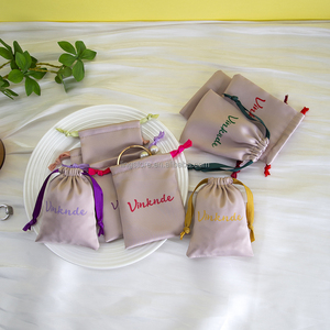 High Quality 7*9cm Champagne Silk Satin Drawstring Pouch with Ribbon Jewelry Container for Caps Shoes <b>Hats</b> Wigs - Product Image 5
