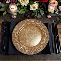 Assiettes de présentation en plastique réutilisables de luxe de style européen, bordure dorée, durables, 13 pouces, design moderne, pour mariages, fêtes à domicile et hôtels