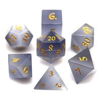 Ensemble de dés polyédriques HS 16 mm D20 en pierre œil de chat gris vert violet pour Donjons & Dragons RPG, emballé dans une boîte métallique