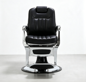 Chaise de barbier moderne, siège en similicuir, cadre en acier inoxydable, base ronde réglable en hauteur hydrauliquement, mobilier de salon - Product Image 1