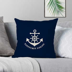 45x45cm Lino Náutico Decorativo Navy Anchor Decor Sea Ocean Blue <span class=keywords><strong>Funda</strong></span> de <span class=keywords><strong>almohada</strong></span> - Product Image 2