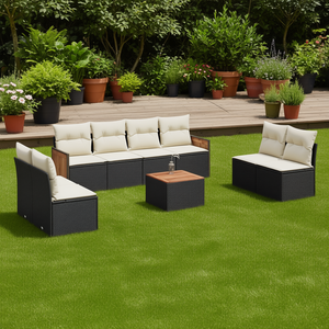 Ensemble de canapés de jardin en rotin noir, mobilier d'extérieur avec coussins en mousse haute densité, design contemporain imperméable - Product Image 2