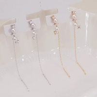 Boucles d'oreilles pendantes en perles d'eau douce rondes de 4-4,5 mm, fil d'oreille en argent 925 plaqué or, qualité AAAA, blanc classique