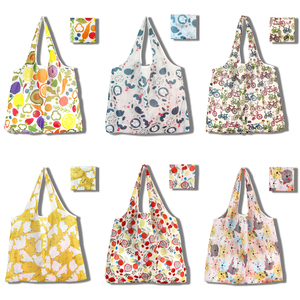 Stock Full Printing Patterns Expansível Folding Grocery <span class=keywords><strong>Bag</strong></span> 190T Poliéster Dobrável Sacola de compras com bolso pequeno - Product Image 1