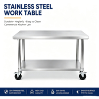 Commerciële roestvrijstalen werkbank, duurzaam voor gebruik in de keuken, fabrieksgroothandel, 201/304 roestvrijstalen tafels met wielen