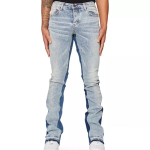 Custom <b>Men</b> Stacked <b>Jeans</b> Patchwork Contrast <b>Flared</b> Pants Slim Fit Wide Leg <b>Jeans</b> Trousers - Product Image 3