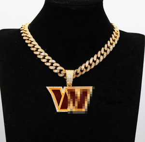 Collar con Colgante de Aceite de los Comandos de Washington de Alta Calidad, Collar <span class=keywords><strong>Dorado</strong></span> con Colgante de Fútbol Americano, Cadena Cubana de Hip Hop para Fanáticos del Deporte - Product Image 1