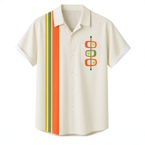 Chemise tendance à rayures blanches crème avec boutons, design graphique d'inspiration rétro et coupe décontractée pour l'été - Product Image 1