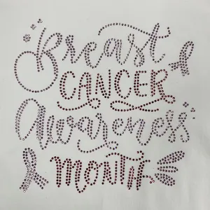 थोक लोगो स्तन कैंसर जागरूकता Bling स्फटिक गर्मी हस्तांतरण लोहे पर स्फटिक स्थानान्तरण डिजाइन कस्टम टी शर्ट