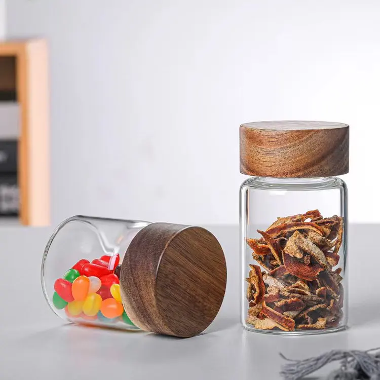 Airtight Food Storage Container Dry Food Canister Borosilicate Glass Jar With Acacia Wood Screw Lid