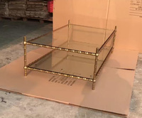 Table basse rectangulaire, cadre en acier inoxydable, 40 cm, moderne, meuble de salon, Table centrale en verre, or
