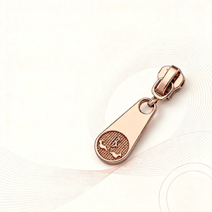Tirant de fermeture éclair en métal couleur or rose avec logo métallique pour accessoires de sacs - Product Image 1