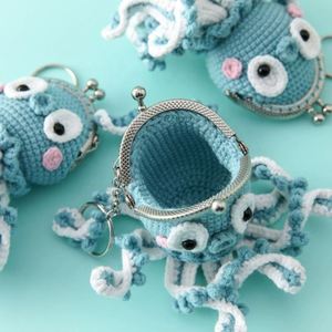 Creative Woven Simple Durable Gift Keychain Bag 5cm Octopus Mouth <b>Purse</b> Snowflake Yarn Knitted Safe Business Christmas Occasions - Product Image 3