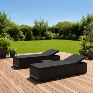 Tumbonas de Ratán Sintético Negro, Juego de 3 Piezas Reclinables, Muebles de Jardín para Exteriores, Diseño Moderno - Product Image 2