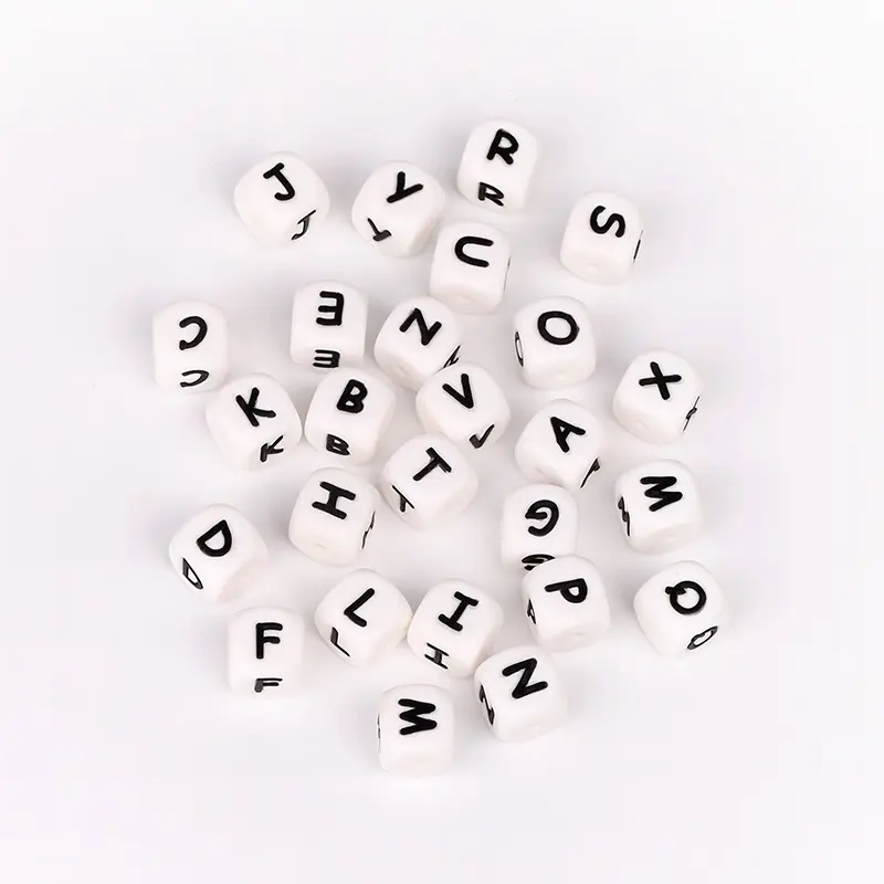 Perles en Silicone personnalisées pour enfants, Alphabet avec lettres anglaises, 12Mm 15Mm