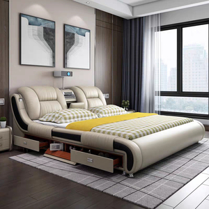 Leather Soft Storage Bed <strong>Smart</strong> Bedroom <strong>Furniture</strong> Double Functional King Size Bed Luxury Upholstered Massage Bed - Product Image 2