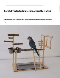 Doğal ahşap çevre dostu kuş Cockatiel papağan için <span class=keywords><strong>stand</strong></span>ı-levrek <span class=keywords><strong>stand</strong></span>ı çıkarılabilir tepsi 2 paslanmaz çelik bardak salıncak - Product Image 6