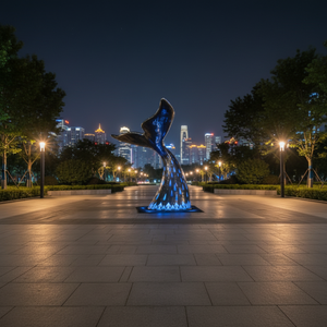 Escultura <span class=keywords><strong>de</strong></span> Cola <span class=keywords><strong>de</strong></span> <span class=keywords><strong>Ballena</strong></span> Elegante en Acero Inoxidable Soldado con Iluminación LED y Acabado Espejo para Atrio <span class=keywords><strong>de</strong></span> Centro Comercial Moderno - Product Image 3