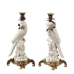 Luxury Fireplace Villa European <strong>White</strong> Ceramics Parrot Single <strong>Candlestick</strong> with Copper Base - Product Image 2
