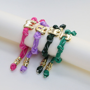 Custom <strong>Initial</strong> <strong>Bracelet</strong> <strong>with</strong> Large 26 Alphabet Brass Charm Braided Rope Trendy Style Jewelry for Women Men - Product Image 3