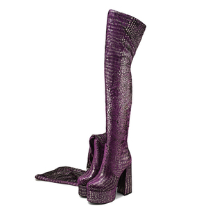 Large Size 45 Back Zipper Thigh <b>High</b> Boots Women <b>High</b> Chunky Heels Thick Platform Over-<b>knee</b> Boots Animal Prints Wide Fit Shoes - Product Image 4