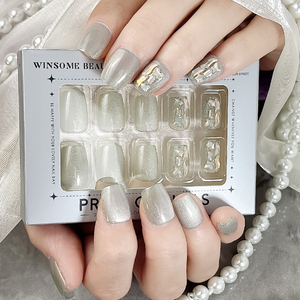 <span class=keywords><strong>Uñas</strong></span> Postizas 3D de Alta Calidad al por Mayor, Diseño Ojo de Gato con Dijes y Diamantes Brillantes, Forma Almendrada Mediana, <span class=keywords><strong>Uñas</strong></span> Postizas de Lujo - Product Image 4