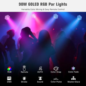 Projecteurs <span class=keywords><strong>de</strong></span> scène RGB Par Can Beam 60 LED 90W, dimmables, avec télécommande DMX et contrôle sonore pour DJ, mariages, fêtes, lot <span class=keywords><strong>de</strong></span> <span class=keywords><strong>2</strong></span> - Product Image 4