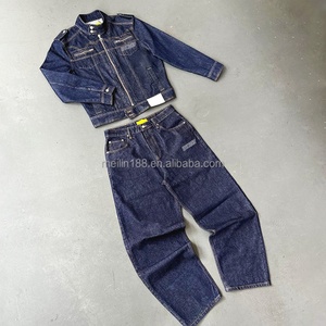 Clothing Custom Outfits Two Piece <b>Denim</b> <b>Jacket</b> Sets Blue Jeans Suit High Quality Washed Vintage <b>Baggy</b> <b>Denim</b> Set Men Custom Logo - Product Image 1