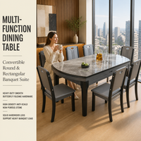 Nouvel ensemble de meubles de maison modernes en vente flash, table rectangulaire, 1 table, 6 chaises, pieds en bois, pliable